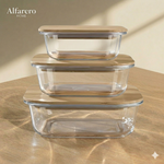 Set de 3 tuppers de vidrio con tapa de madera bambú.